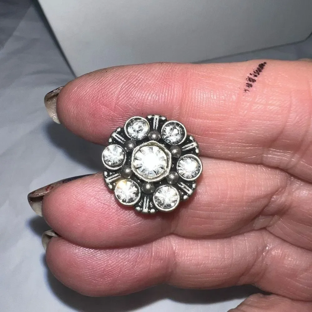 Vintage Antiqued Silver Tone and Crystal Petite Brooch